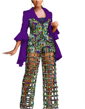 African Print Blazer and Pants Set for Women,