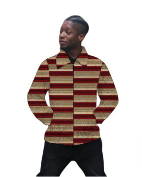 Stylish Men's Jacket with Turn-Down Collar, Featuring Nigerian Print and Short Ethnic Design for Men's Outerwear