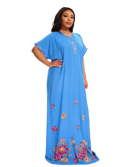 Traditional Short-Sleeved Cotton Caftan for Women, Plus Size, Suitable for Beach, Home, or as Abaya. Inspired by African Dresses, 2024 Edition