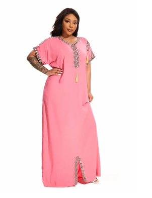 Traditional Short-Sleeved Cotton Caftan for Women, Plus Size, Suitable for Beach, Home, or as Abaya. Inspired by African Dresses, 2024 Edition