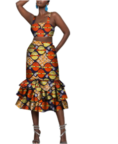 African Print Skirt Set for Women Double Belt Bikini and Skirts