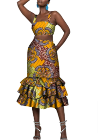 African Print Skirt Set for Women Double Belt Bikini and Skirts