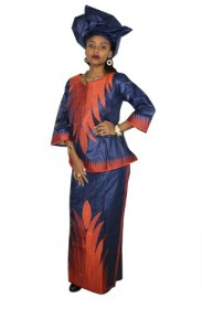 African Women's Robes, 3/4 Sleeve Top with Wrapped Scarf,