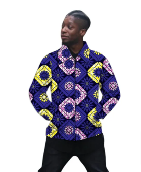 Stylish Men's Jacket with Turn-Down Collar, Featuring Nigerian Print and Short Ethnic Design for Men's Outerwear