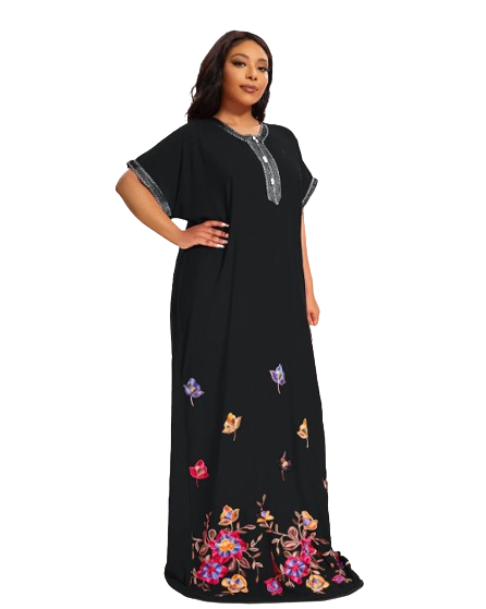 Traditional Short-Sleeved Cotton Caftan for Women, Plus Size, Suitable for Beach, Home, or as Abaya. Inspired by African Dresses, 2024 Edition