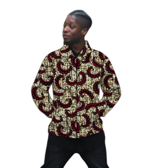 Stylish Men's Jacket with Turn-Down Collar, Featuring Nigerian Print and Short Ethnic Design for Men's Outerwear