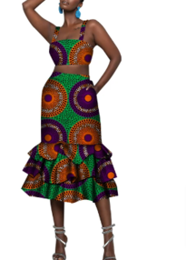 African Print Skirt Set for Women Double Belt Bikini and Skirts