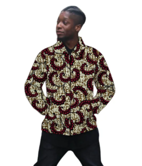 Stylish Men's Jacket with Turn-Down Collar, Featuring Nigerian Print and Short Ethnic Design for Men's Outerwear