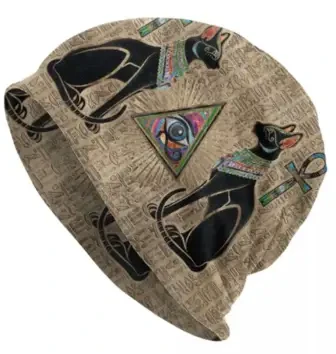 Ankh Cross Bonnet Hats: Egyptian Feline Edition Hip Hop Knit Caps for Men and Women