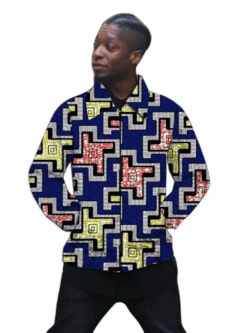 Stylish Men's Jacket with Turn-Down Collar, Featuring Nigerian Print and Short Ethnic Design for Men's Outerwear