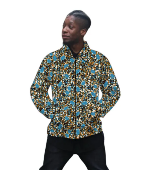 Stylish Men's Jacket with Turn-Down Collar, Featuring Nigerian Print and Short Ethnic Design for Men's Outerwear