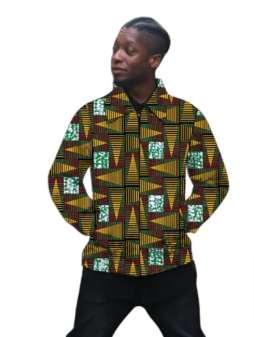 Stylish Men's Jacket with Turn-Down Collar, Featuring Nigerian Print and Short Ethnic Design for Men's Outerwear