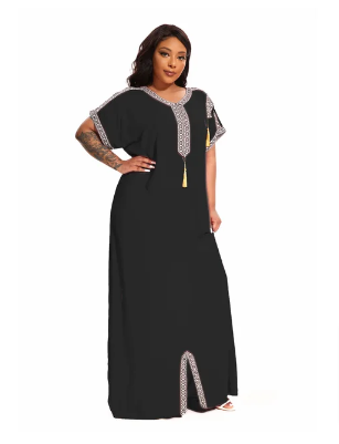 Traditional Short-Sleeved Cotton Caftan for Women, Plus Size, Suitable for Beach, Home, or as Abaya. Inspired by African Dresses, 2024 Edition