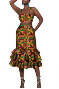 African Print Skirt Set for Women Double Belt Bikini and Skirts