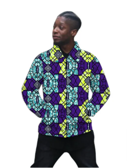 Stylish Men's Jacket with Turn-Down Collar, Featuring Nigerian Print and Short Ethnic Design for Men's Outerwear