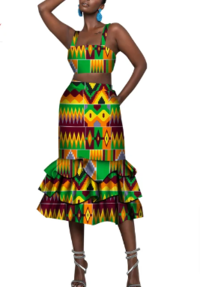 African Print Skirt Set for Women Double Belt Bikini and Skirts