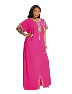 Traditional Short-Sleeved Cotton Caftan for Women, Plus Size, Suitable for Beach, Home, or as Abaya. Inspired by African Dresses, 2024 Edition