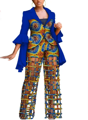 African Print Blazer and Pants Set for Women,