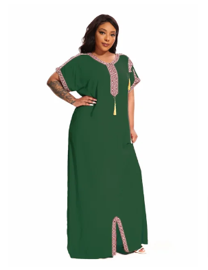 Traditional Short-Sleeved Cotton Caftan for Women, Plus Size, Suitable for Beach, Home, or as Abaya. Inspired by African Dresses, 2024 Edition