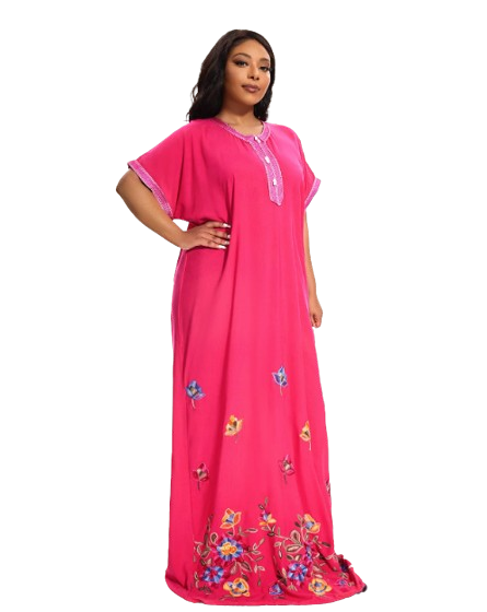 Traditional Short-Sleeved Cotton Caftan for Women, Plus Size, Suitable for Beach, Home, or as Abaya. Inspired by African Dresses, 2024 Edition