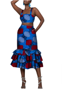 African Print Skirt Set for Women Double Belt Bikini and Skirts