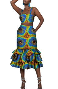 African Print Skirt Set for Women Double Belt Bikini and Skirts