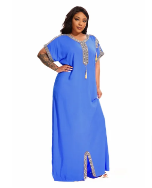 Traditional Short-Sleeved Cotton Caftan for Women, Plus Size, Suitable for Beach, Home, or as Abaya. Inspired by African Dresses, 2024 Edition