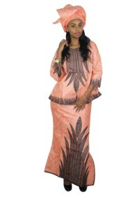 African Women's Robes, 3/4 Sleeve Top with Wrapped Scarf,